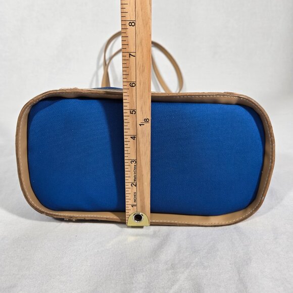 VINTAGE 90s Y2K Whitney Blue Canvas & Tan Trim Open Top Structure Roomy Tote Bag - Picture 17 of 17